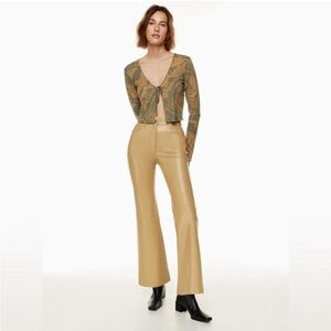 Aritzia Wilfred Melina Faux Vegan Leather Flare Leg Pant Sandy Beige Women's 10